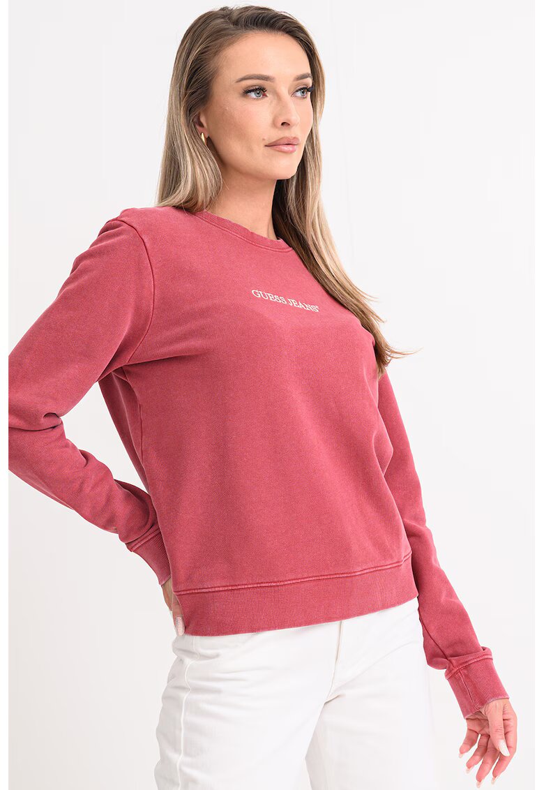 GUESS JEANS Bluza de trening cu decolteu la baza gatului si imprimeu logo - Rosu stins