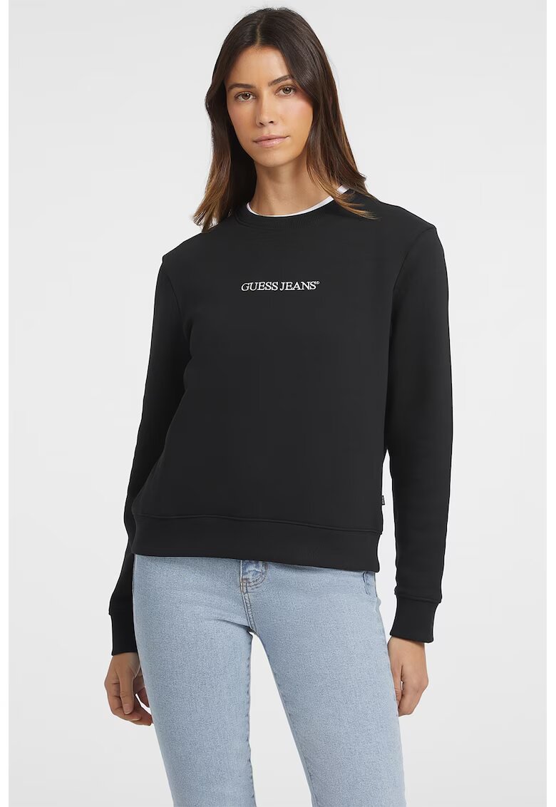 GUESS JEANS Bluza de trening cu decolteu la baza gatului si logo - Negru