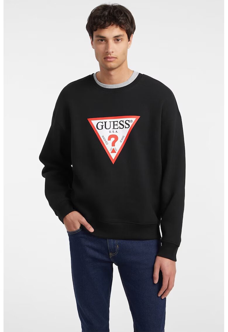 GUESS JEANS Bluza de trening cu imprimeu logo - Negru/Coral/Alb optic