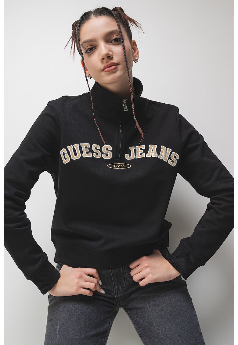 GUESS JEANS Bluza de trening cu logo brodat - Negru