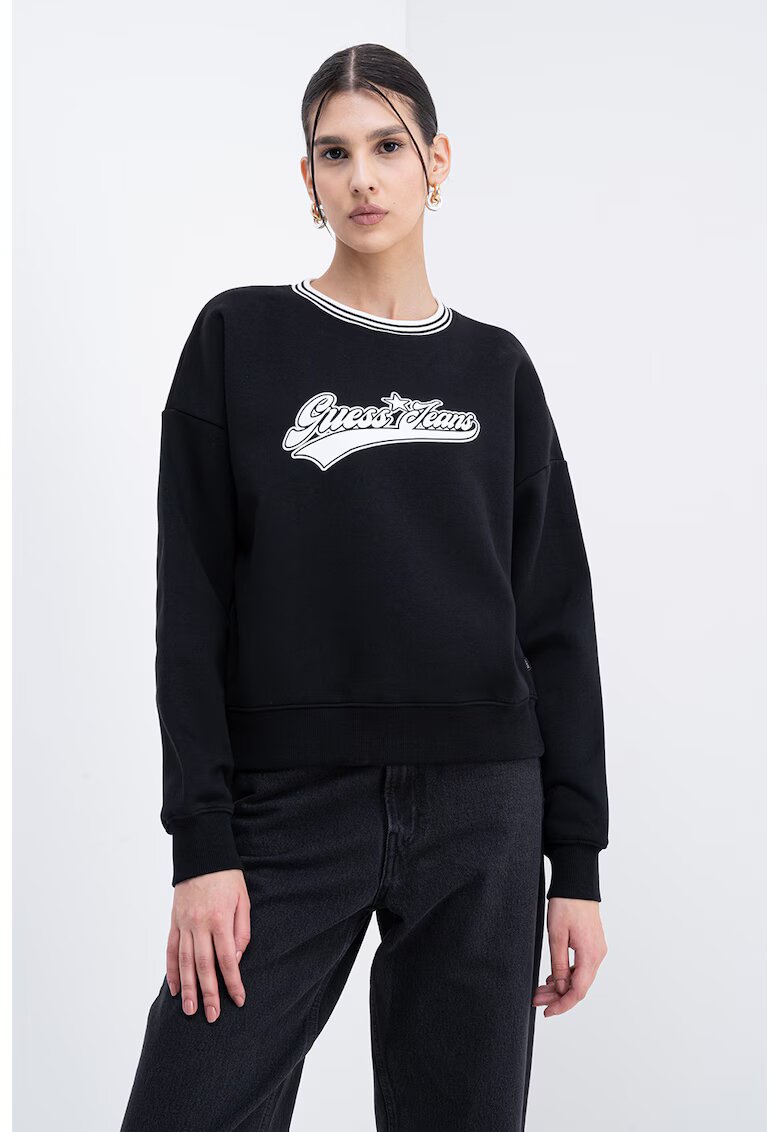 GUESS JEANS Bluza lejera de trening cu maneci cazute - Alb/Negru