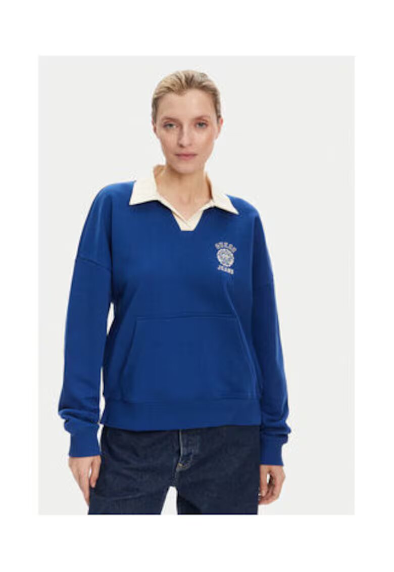GUESS JEANS Bluzon cu imprimeu logo si guler contrastant