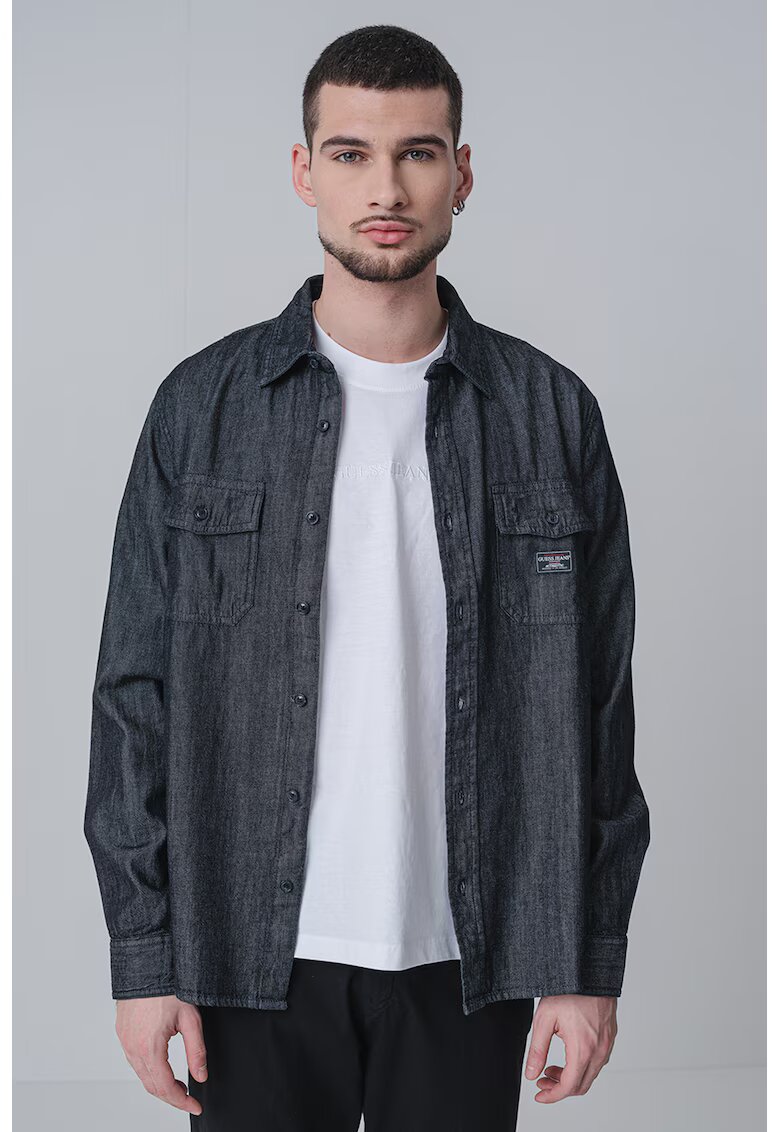 GUESS JEANS Camasa cu buzunare pe piept - Negru melange