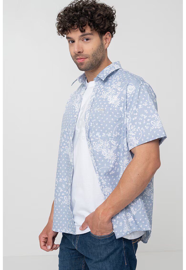 GUESS JEANS Camasa cu maneci scurte si imprimeu - Albastru prafuit/Albastru pal