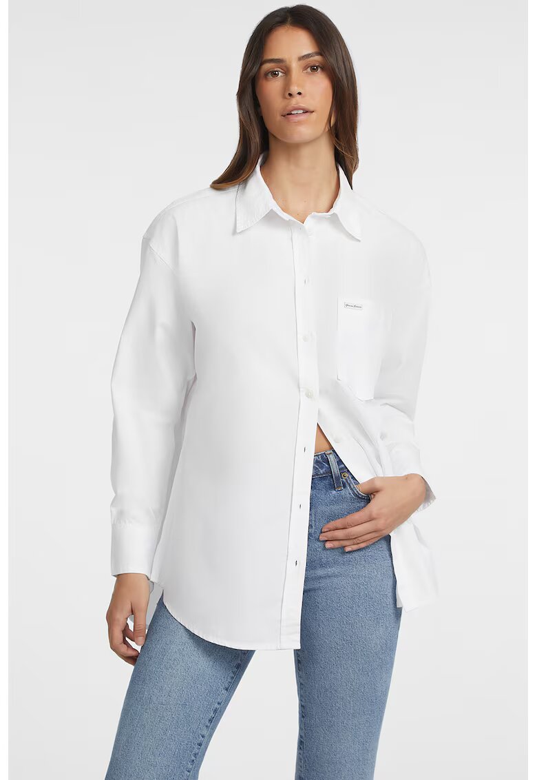 GUESS JEANS Camasa de bumbac cu buzunar aplicat si model uni - Alb optic