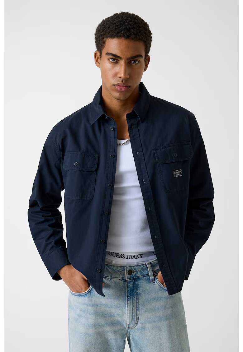 GUESS JEANS Camasa din bumbac cu buzunare pe piept - Bleumarin