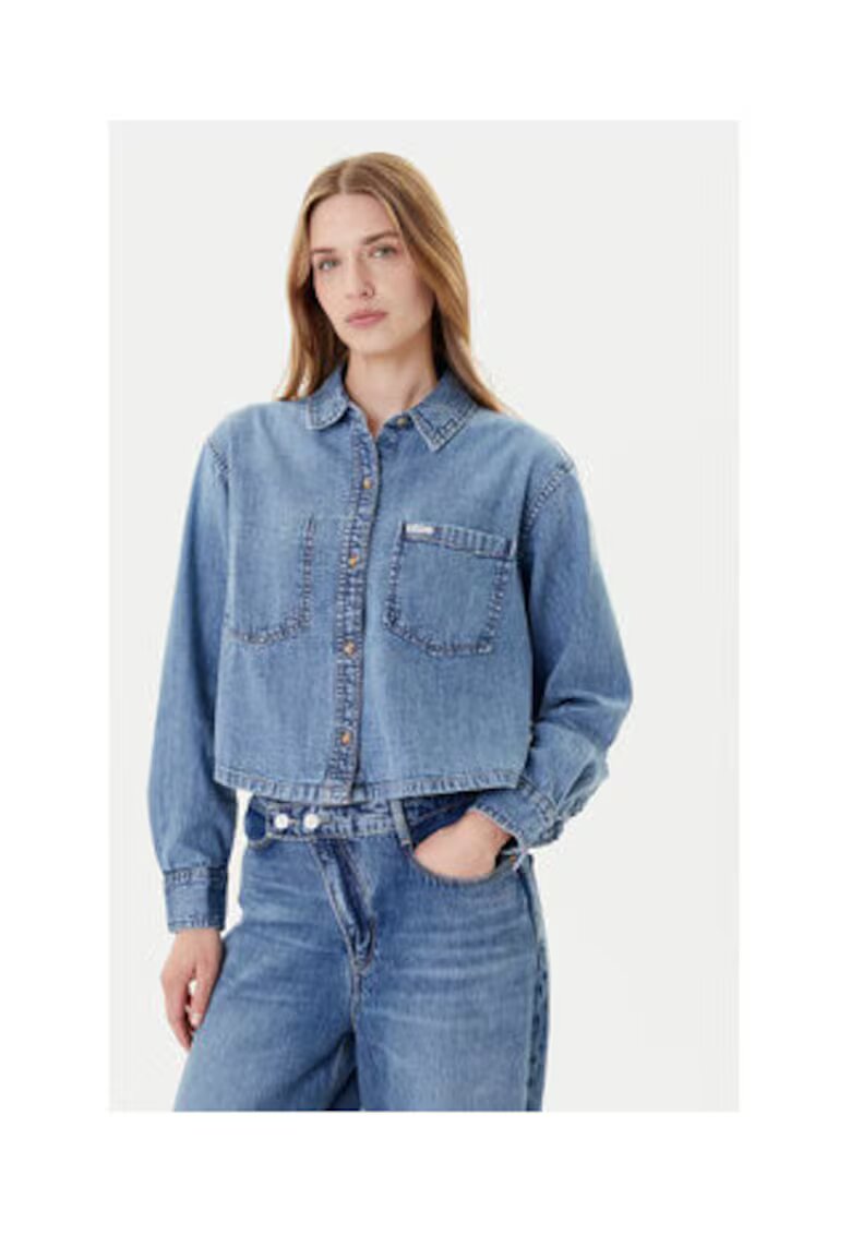 GUESS JEANS Camasa scurta din amestec de bumbac cu nasturi