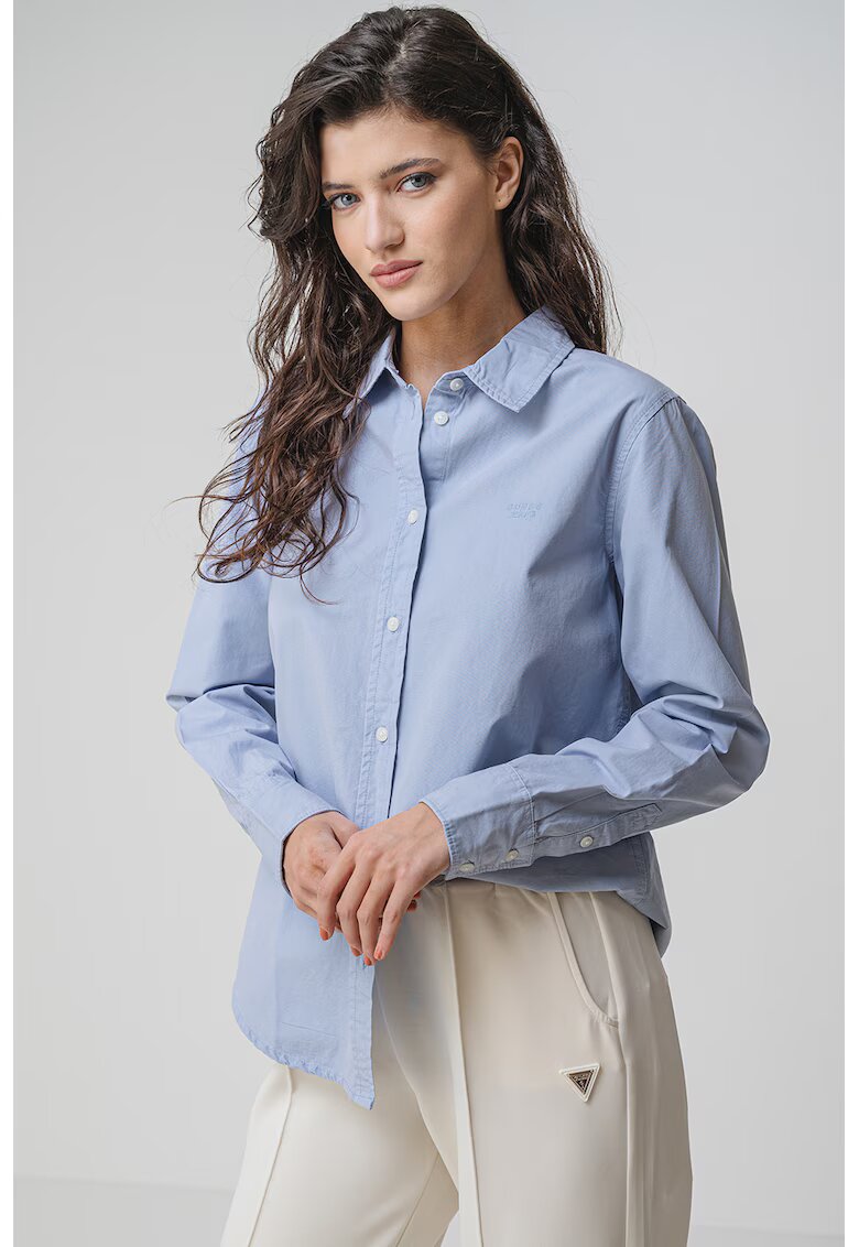 GUESS JEANS Camasa uni de bumbac cu guler clasic - Albastru deschis