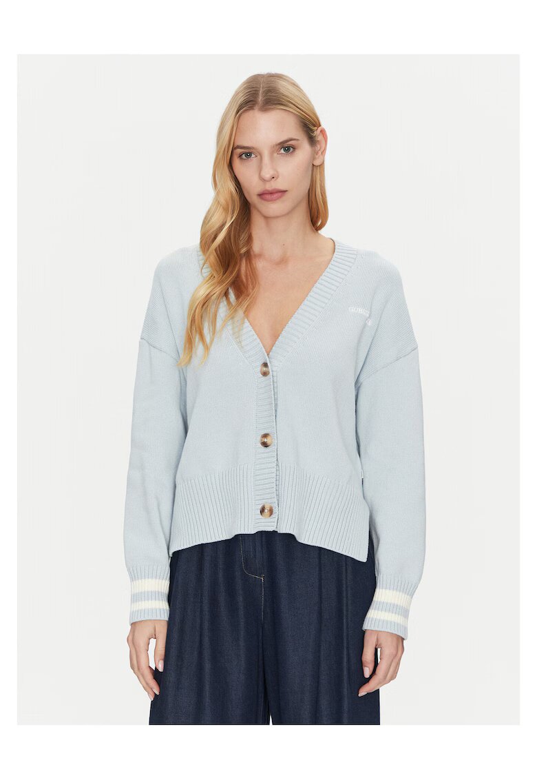 GUESS JEANS Cardigan dama albastru - pulover casual - material moale