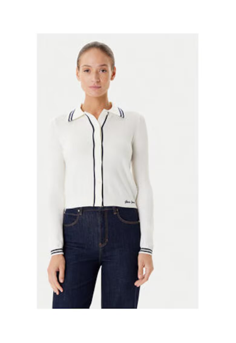 GUESS JEANS Cardigan tricotat cu nasturi si dungi contrastante