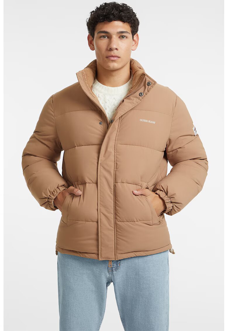 GUESS JEANS Geaca cu guler inalt - Maro camel