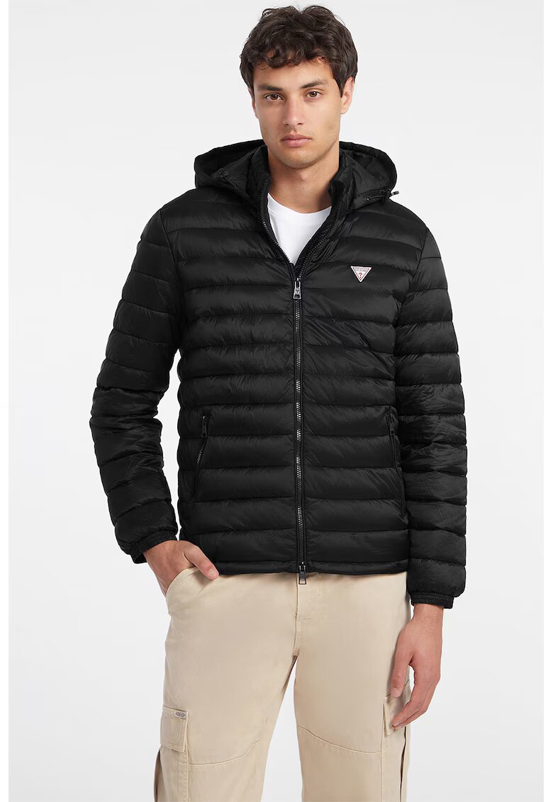 GUESS JEANS Geaca matlasata cu vatelina si gluga - Negru