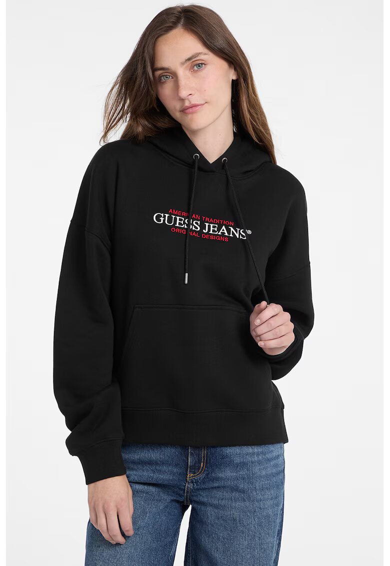 GUESS JEANS Hanorac cu buzunar kangaroo - Negru