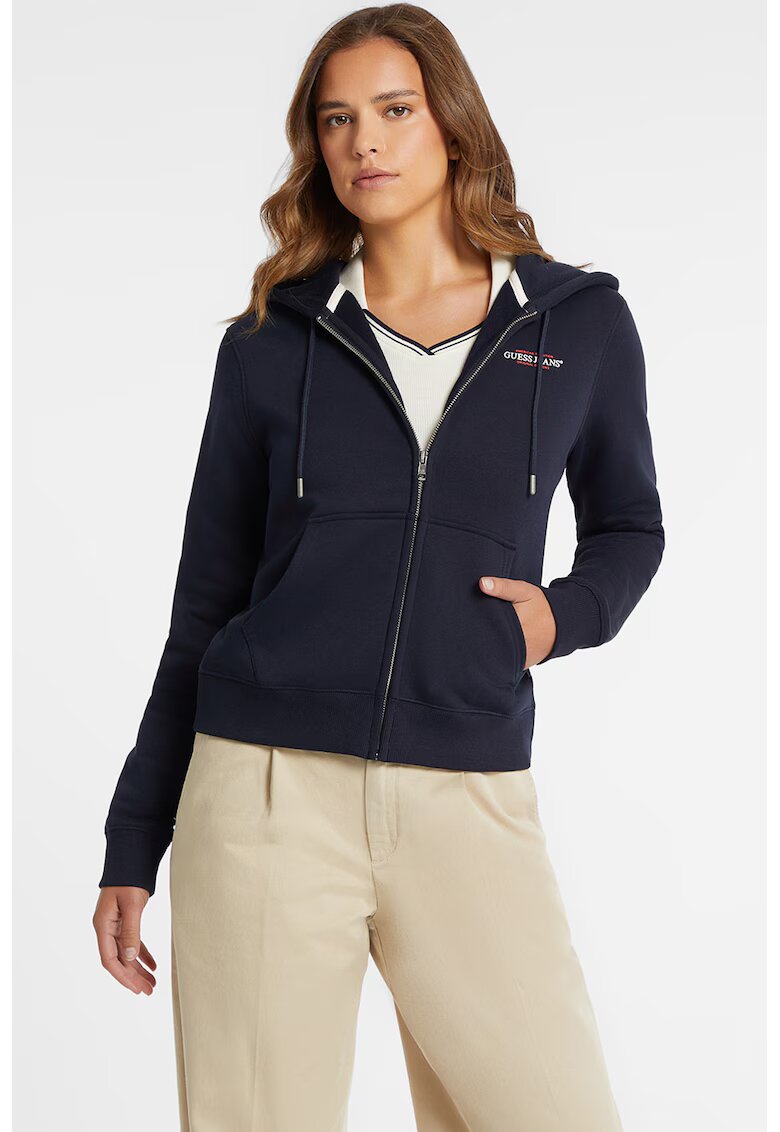GUESS JEANS Hanorac cu fermoar si buzunare oblice - Bleumarin