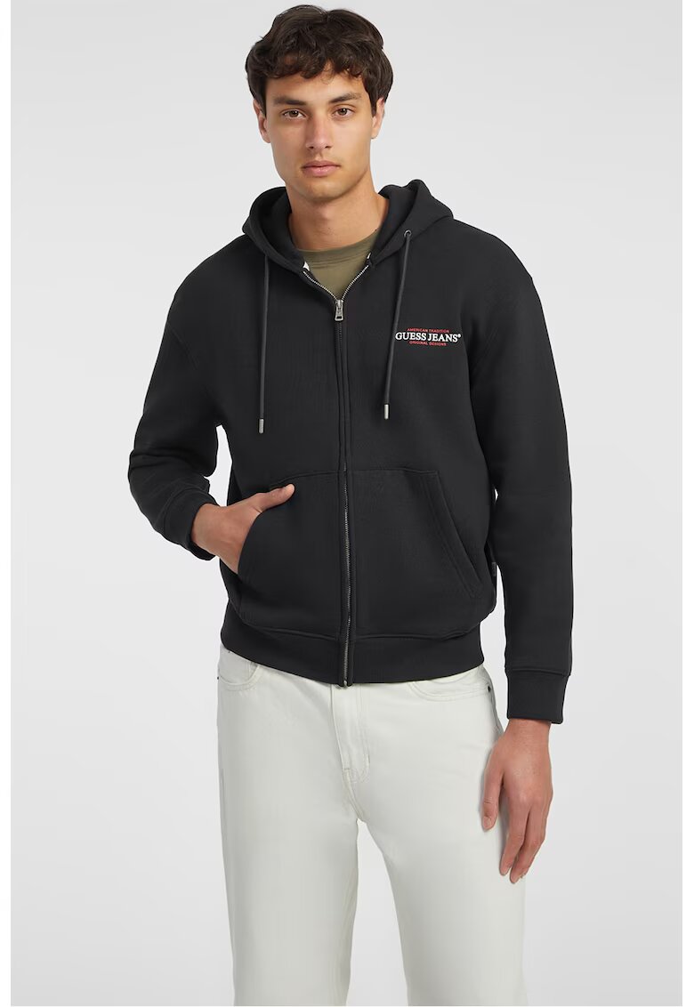 GUESS JEANS Hanorac cu fermoar si buzunare oblice - Negru