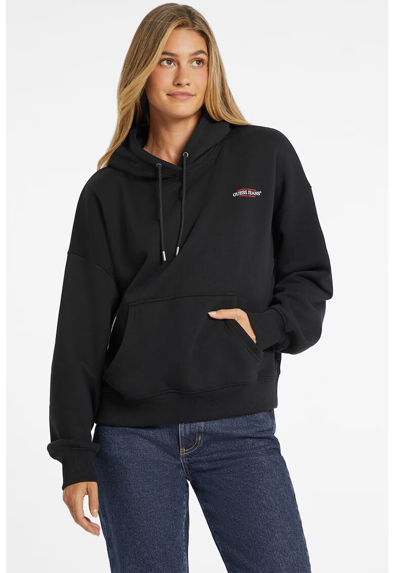 GUESS JEANS Hanorac cu imprimeu logo pe partea din spate - Negru