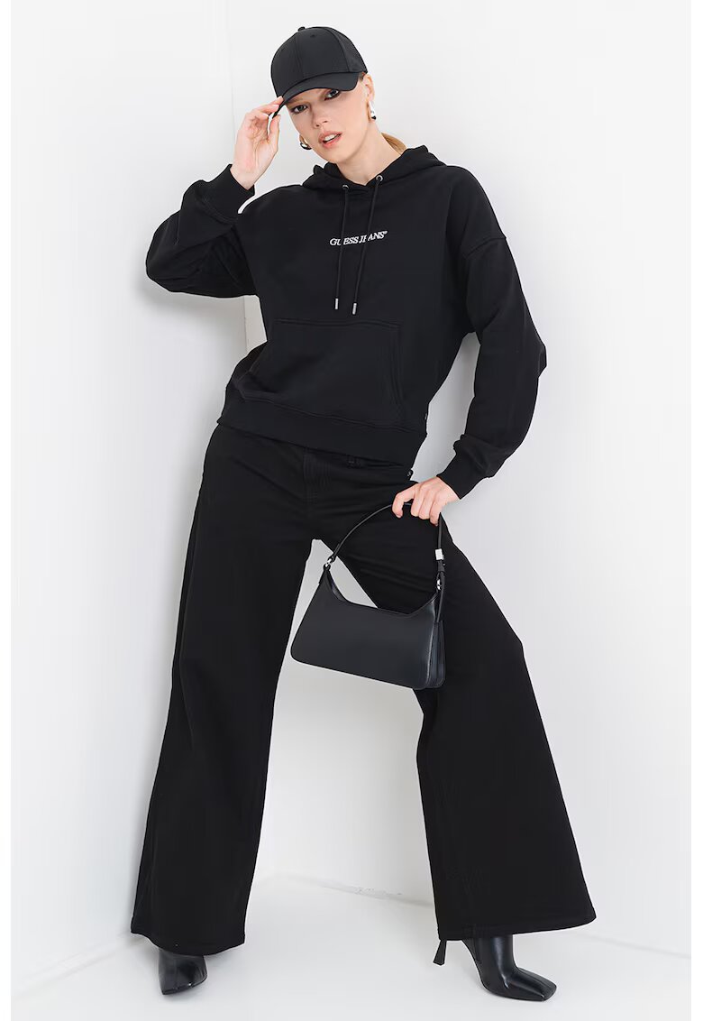 GUESS JEANS Hanorac din bumbac cu buzunar kangaroo - Negru