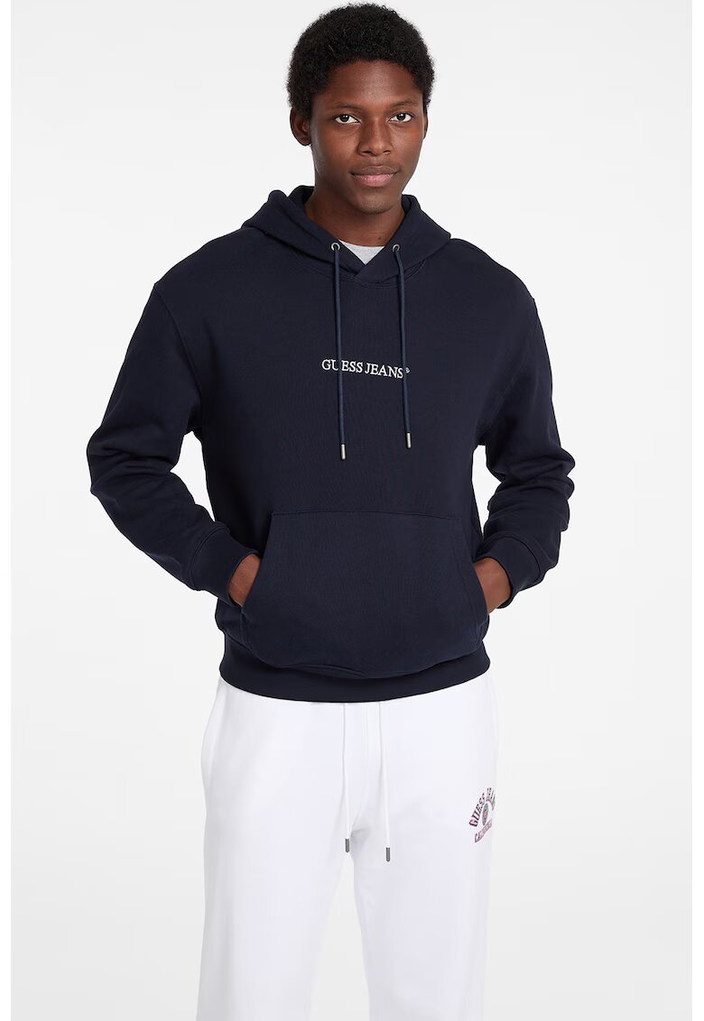 GUESS JEANS Hanorac din bumbac cu logo - Albastru ultramarin/Alb optic