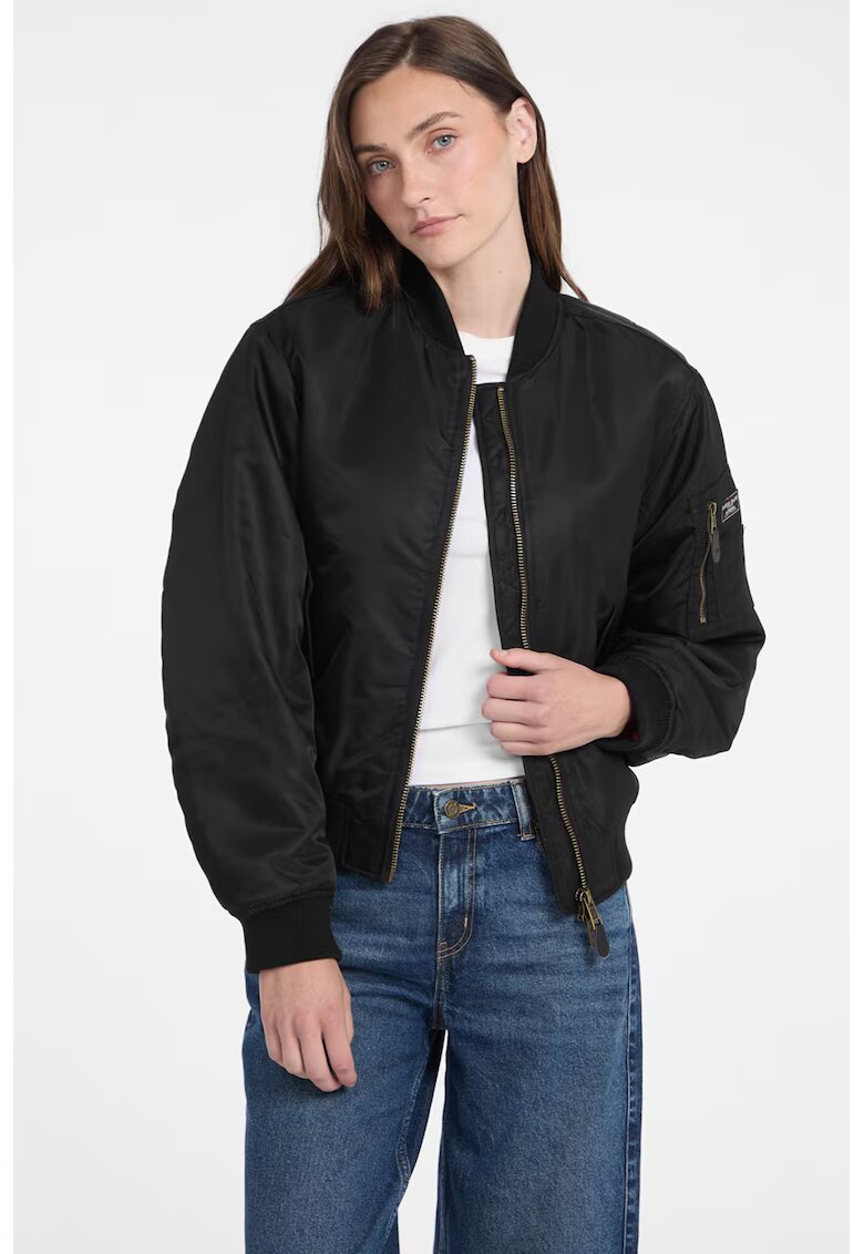 GUESS JEANS Jacheta bomber cu fermoar - Negru