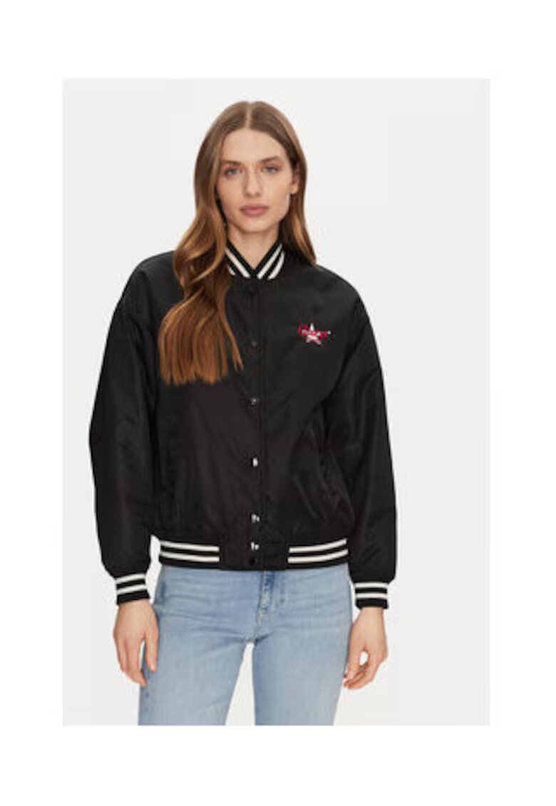 GUESS JEANS Jacheta bomber pentru femei - 100% poliamida - neagra -