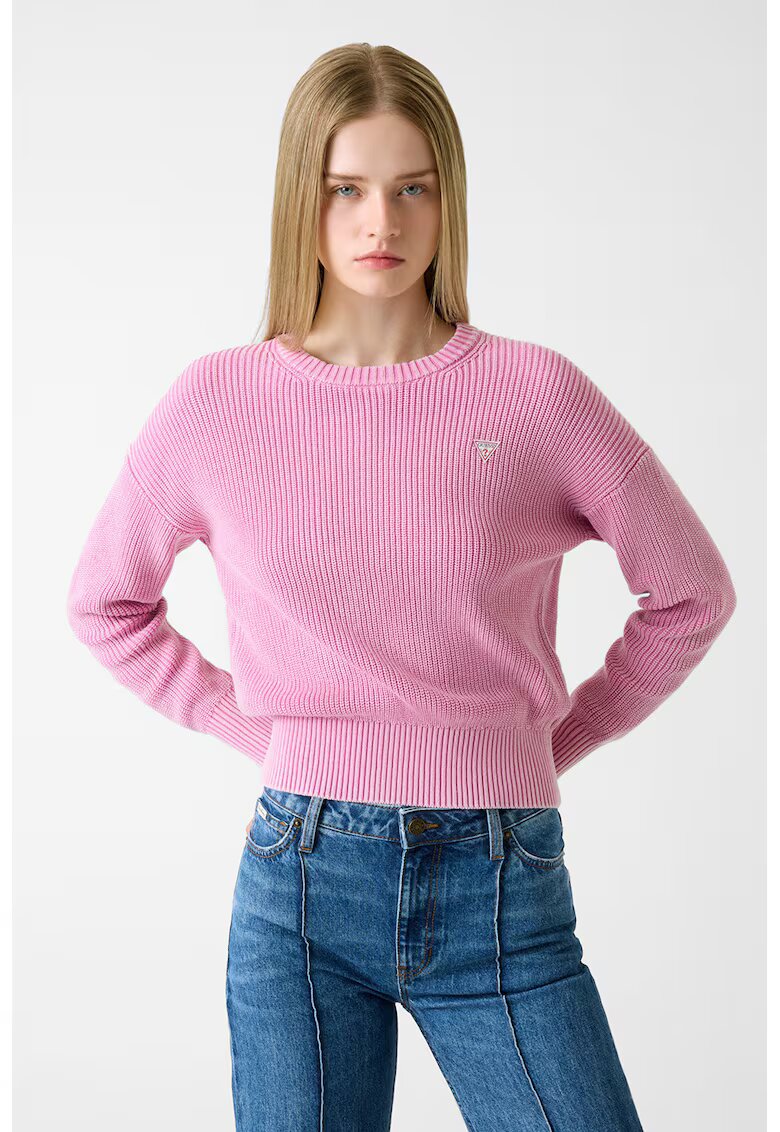 GUESS JEANS Pulover crop din bumbac - Roz