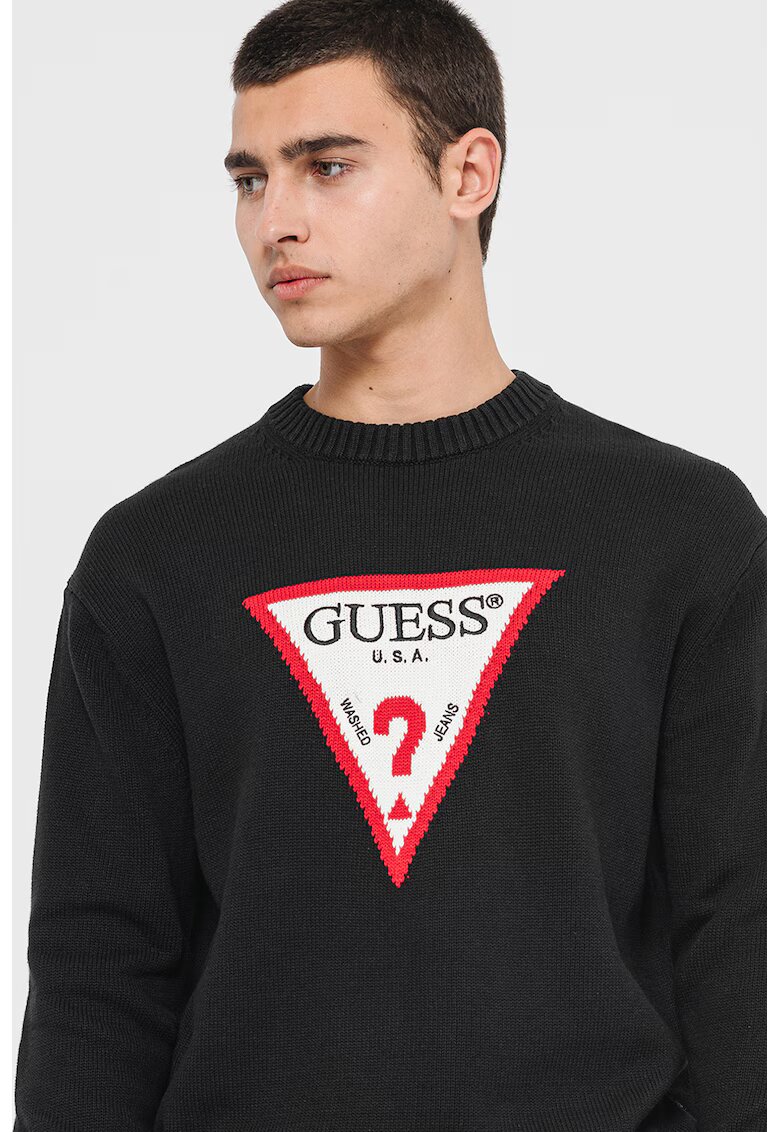 GUESS JEANS Pulover cu imprimeu logo - Alb/Negru