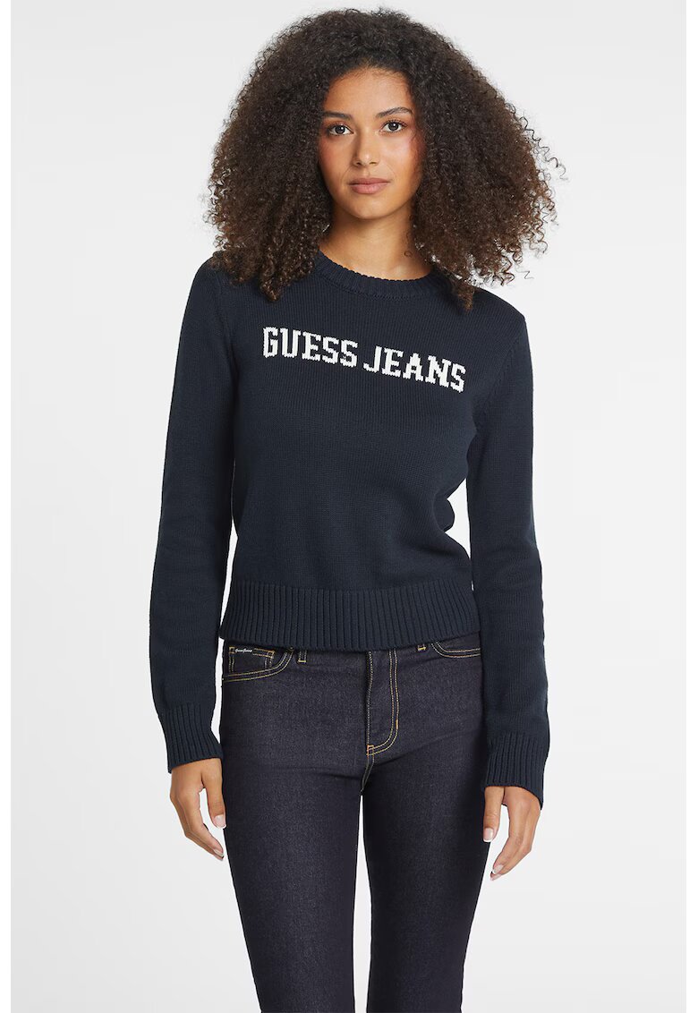GUESS JEANS Pulover cu imprimeu logo - Bleumarin