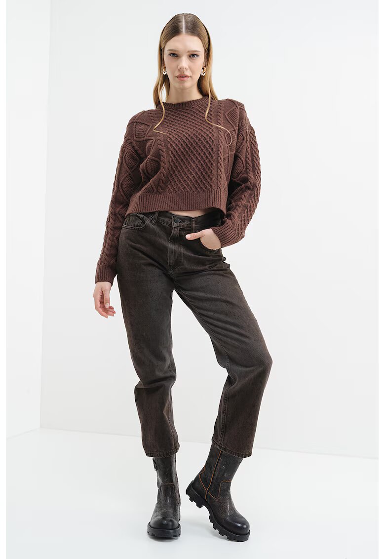 GUESS JEANS Pulover din amestec de lana cu model torsade - Maro