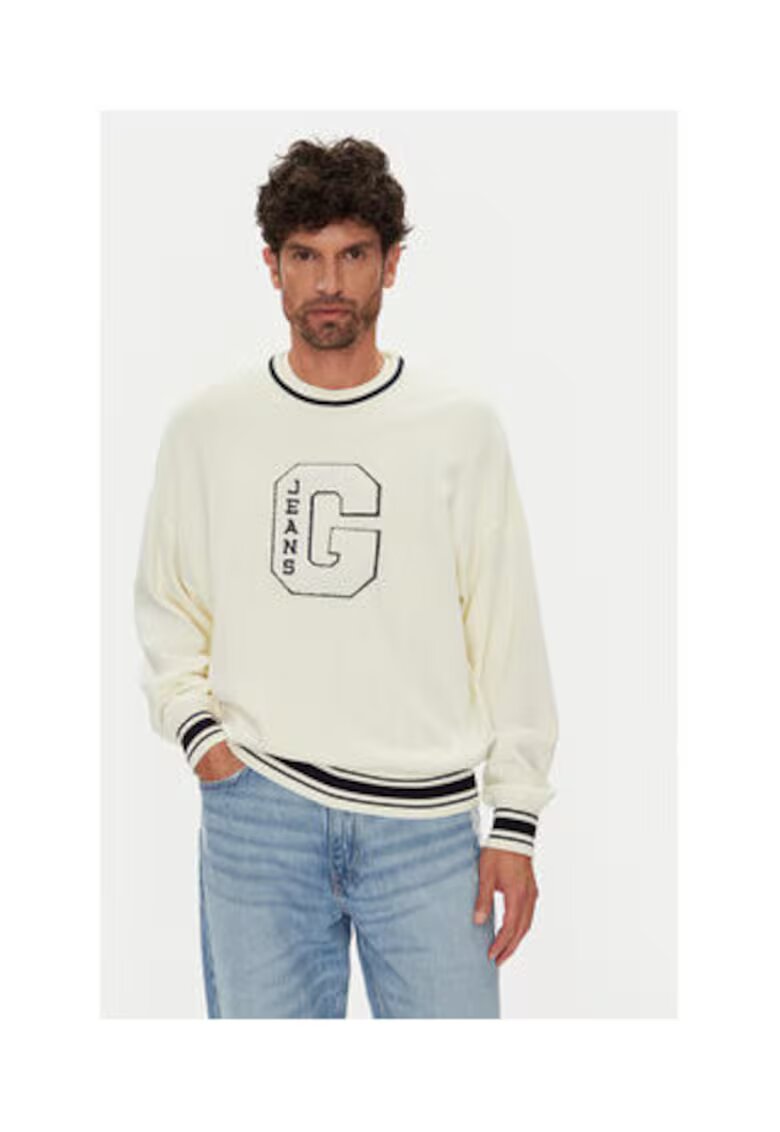 GUESS JEANS Pulover din bumbac cu decolteu la baza gatului si mansete cu model colorblock