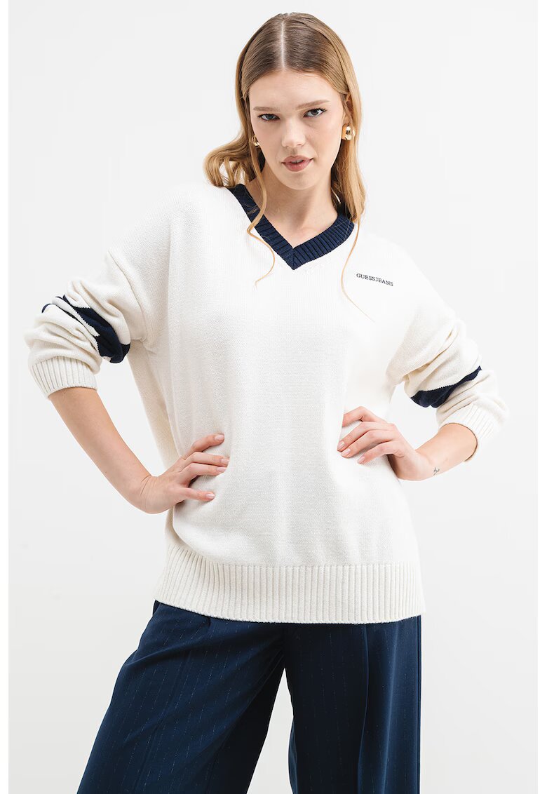 GUESS JEANS Pulover lejer din amestec de lana - Alb/Bleumarin