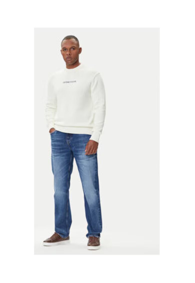 GUESS JEANS Pulover uni cu decolteu la baza gatului si maneci lungi