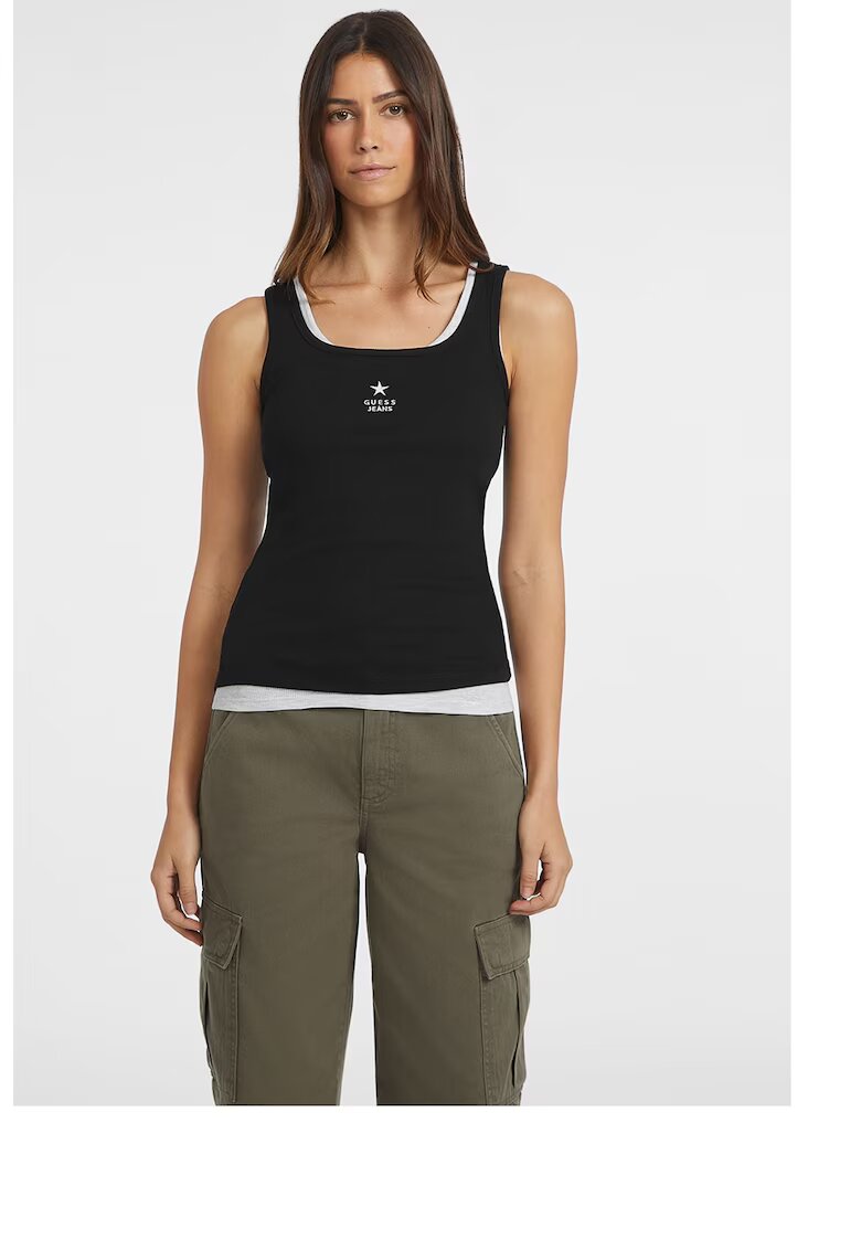GUESS JEANS Top slim fit - Negru/Argintiu