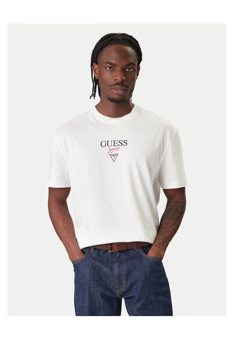 GUESS JEANS Tricou barbati alb - bumbac