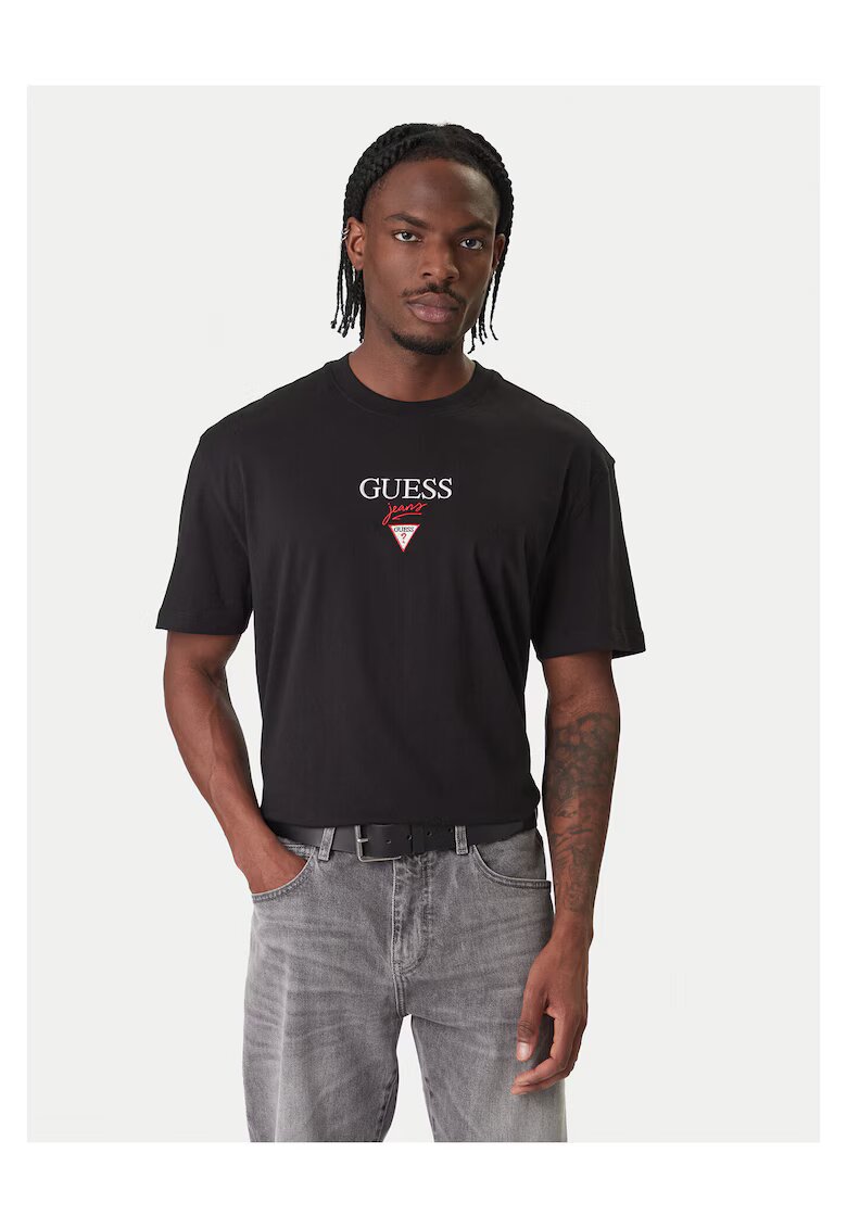 GUESS JEANS Tricou barbati negru - din bumbac