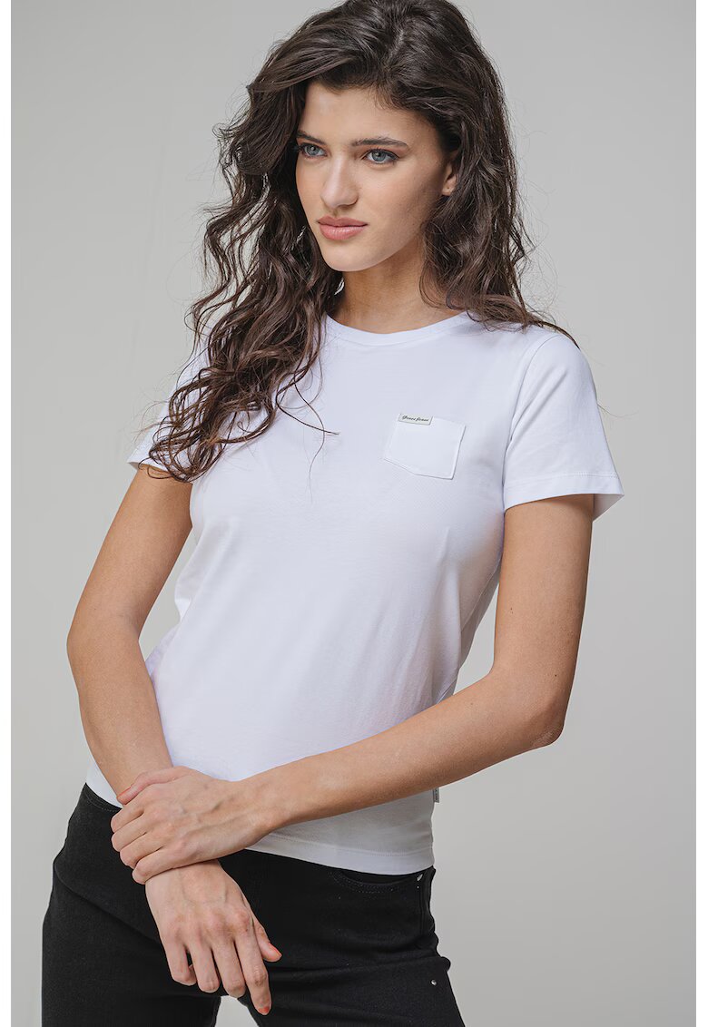 GUESS JEANS Tricou cu buzunar pe piept - Alb optic