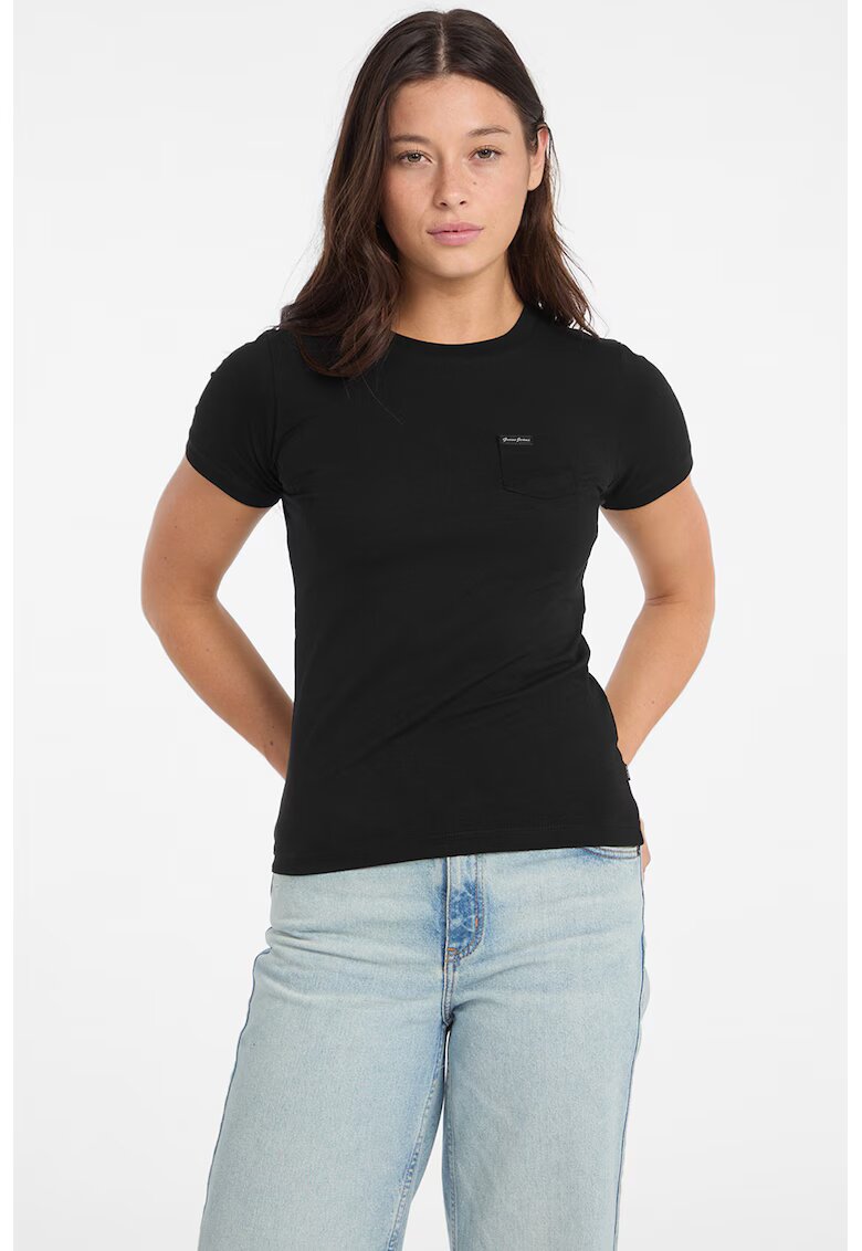 GUESS JEANS Tricou cu buzunar pe piept - Negru
