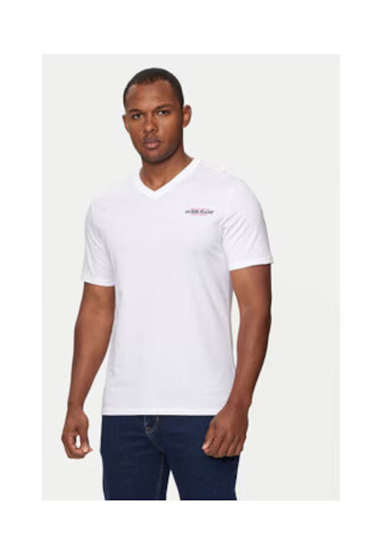 GUESS JEANS Tricou cu decolteu in V si imprimeu discret