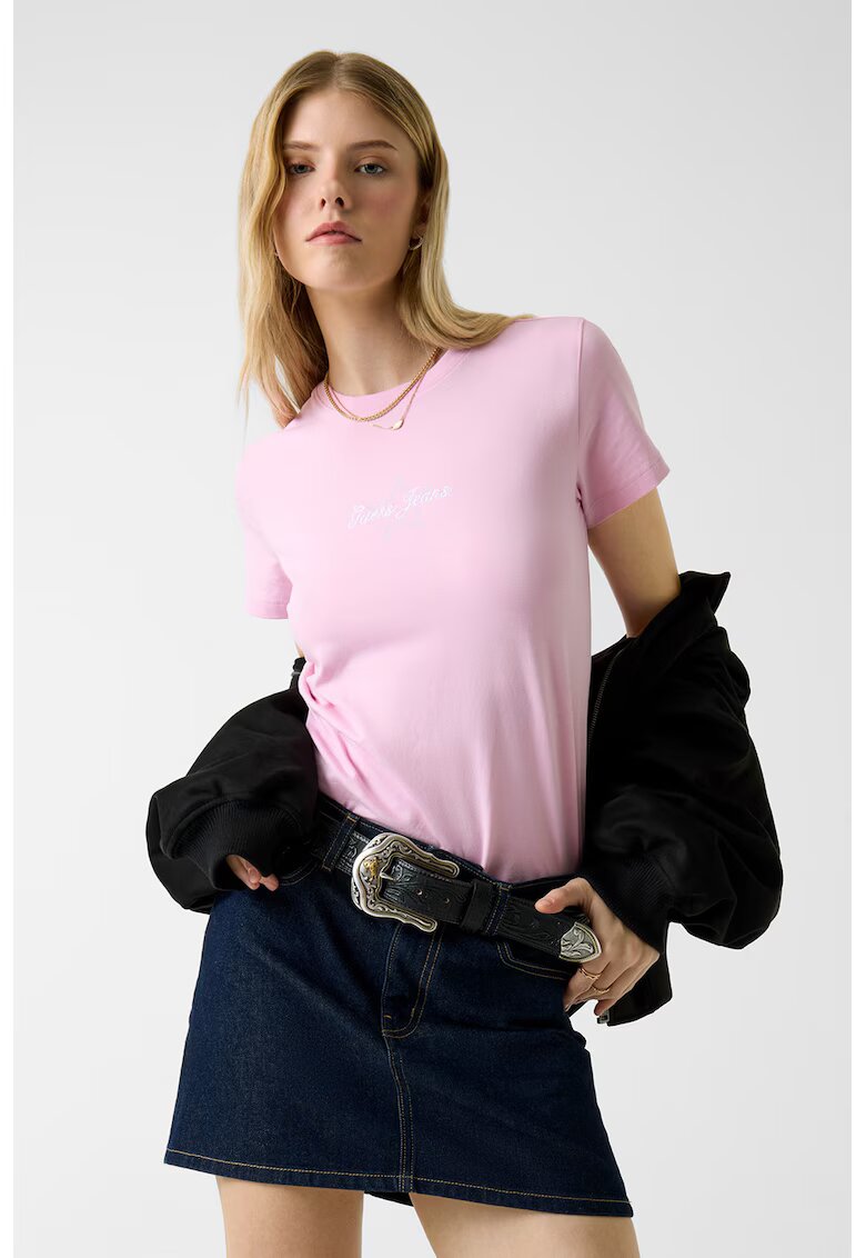 GUESS JEANS Tricou cu decolteu la baza gatului - Roz