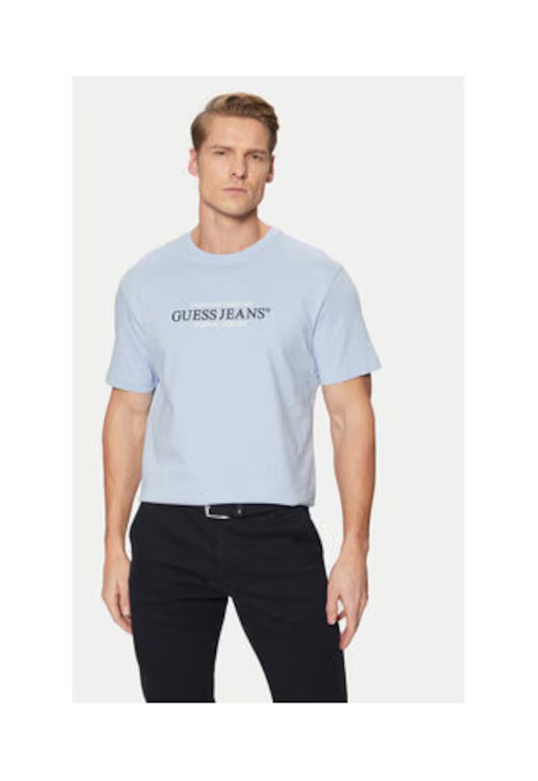 GUESS JEANS Tricou cu logo si decolteu la baza gatului