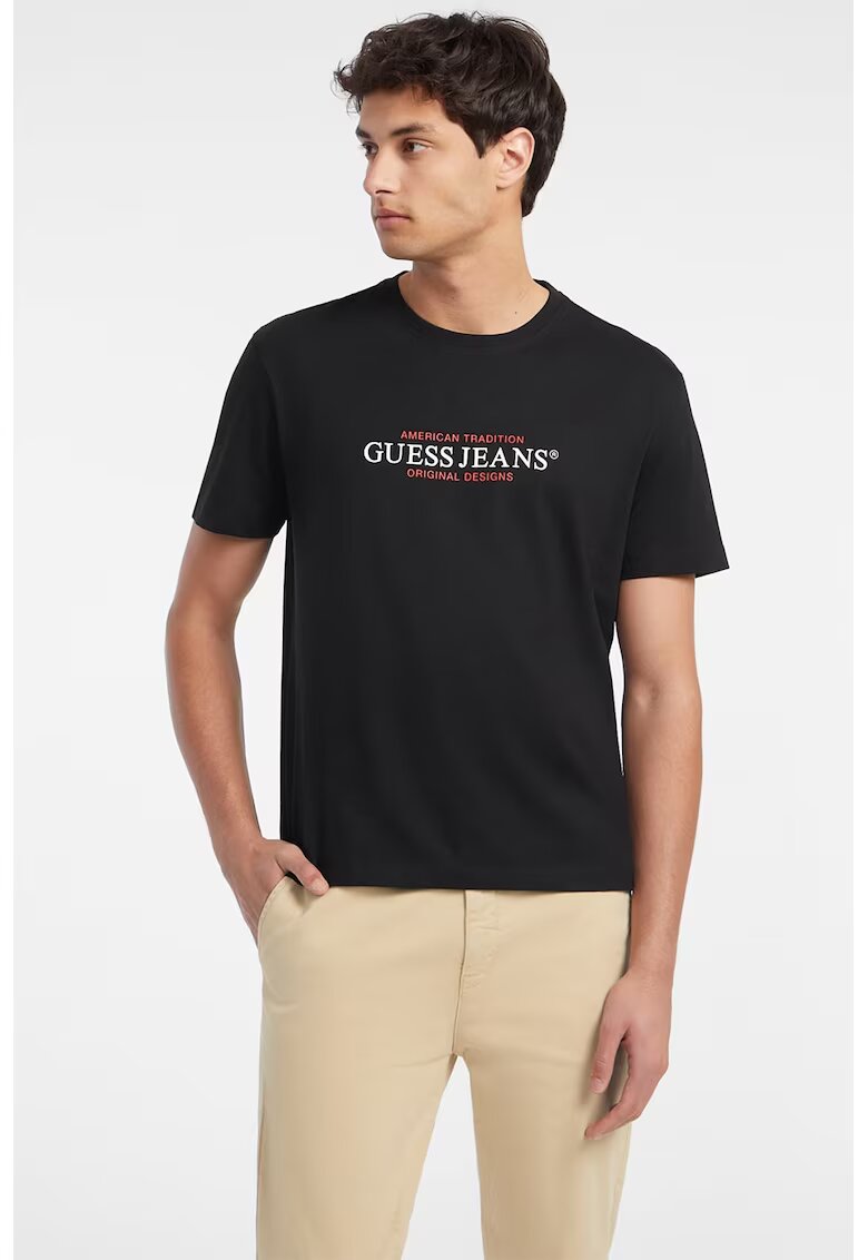 GUESS JEANS Tricou de bumbac cu imprimeu logo - Negru