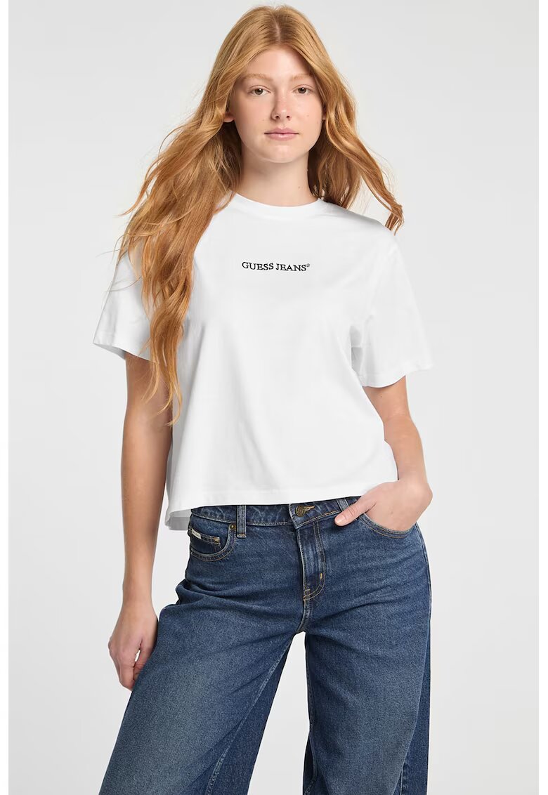GUESS JEANS Tricou de bumbac cu logo - Alb