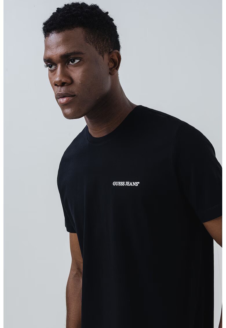 GUESS JEANS Tricou de bumbac cu logo pe piept - Negru