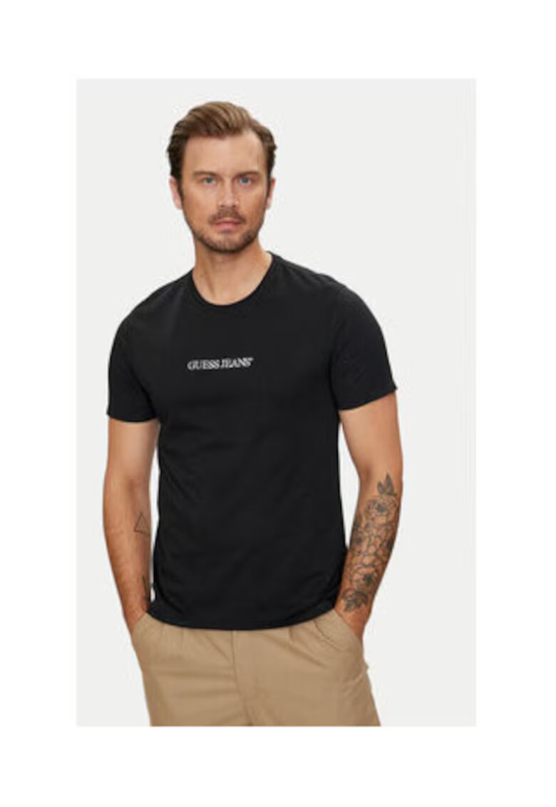 GUESS JEANS Tricou din bumbac organic si decolteu la baza gatului -