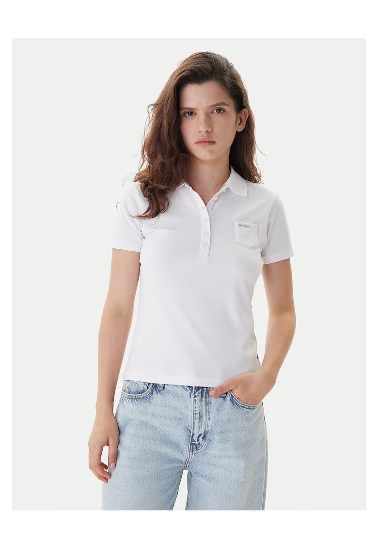 GUESS JEANS Tricou polo dama alb - bumbac -