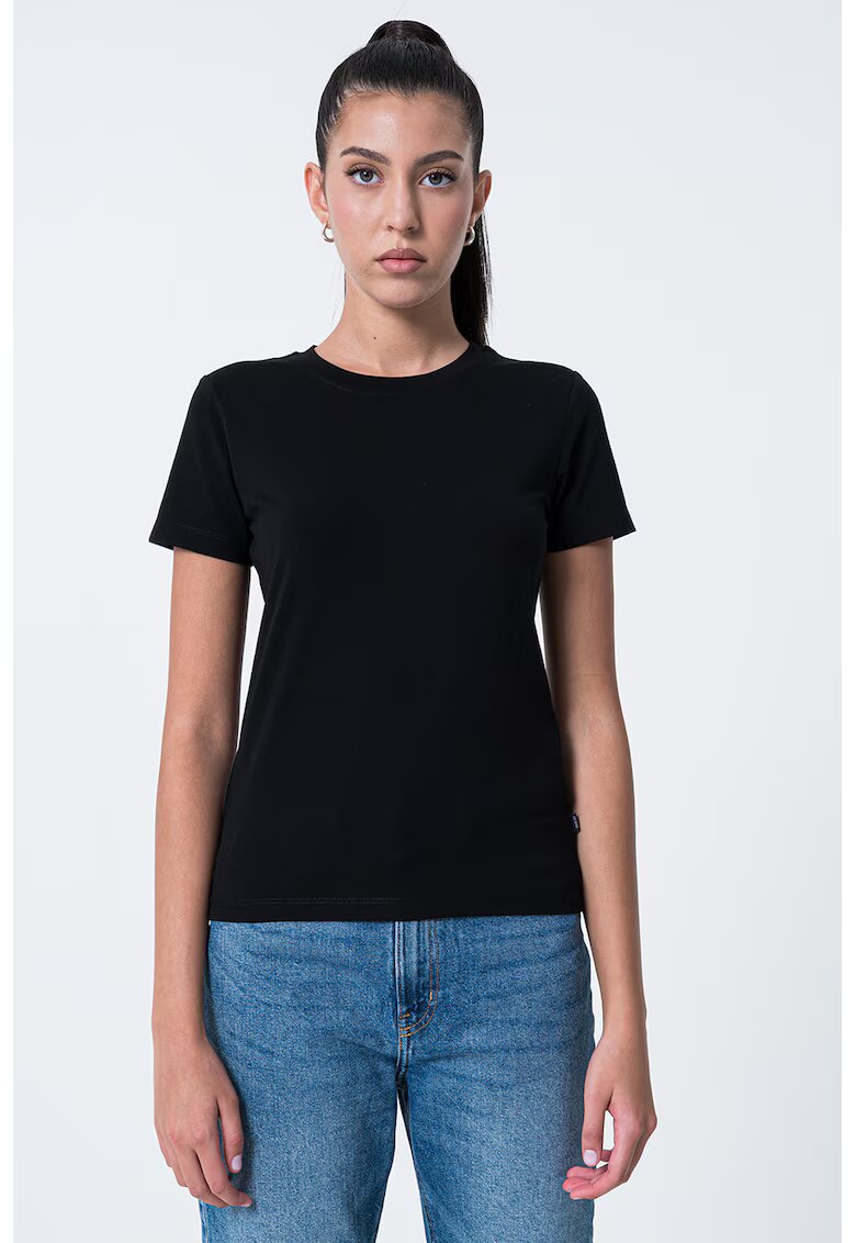 GUESS JEANS Tricou slim fit cu decolteu la baza gatului - Negru