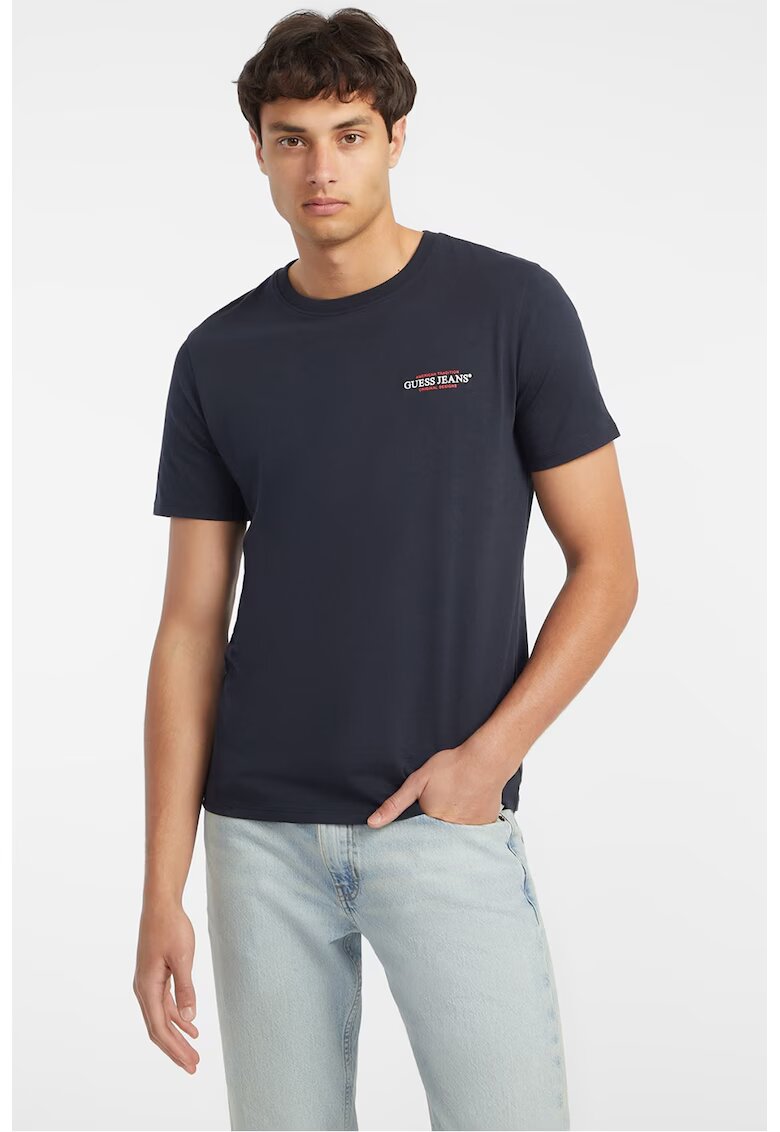 GUESS JEANS Tricou slim fit cu decolteu la baza gatului - Negru stins
