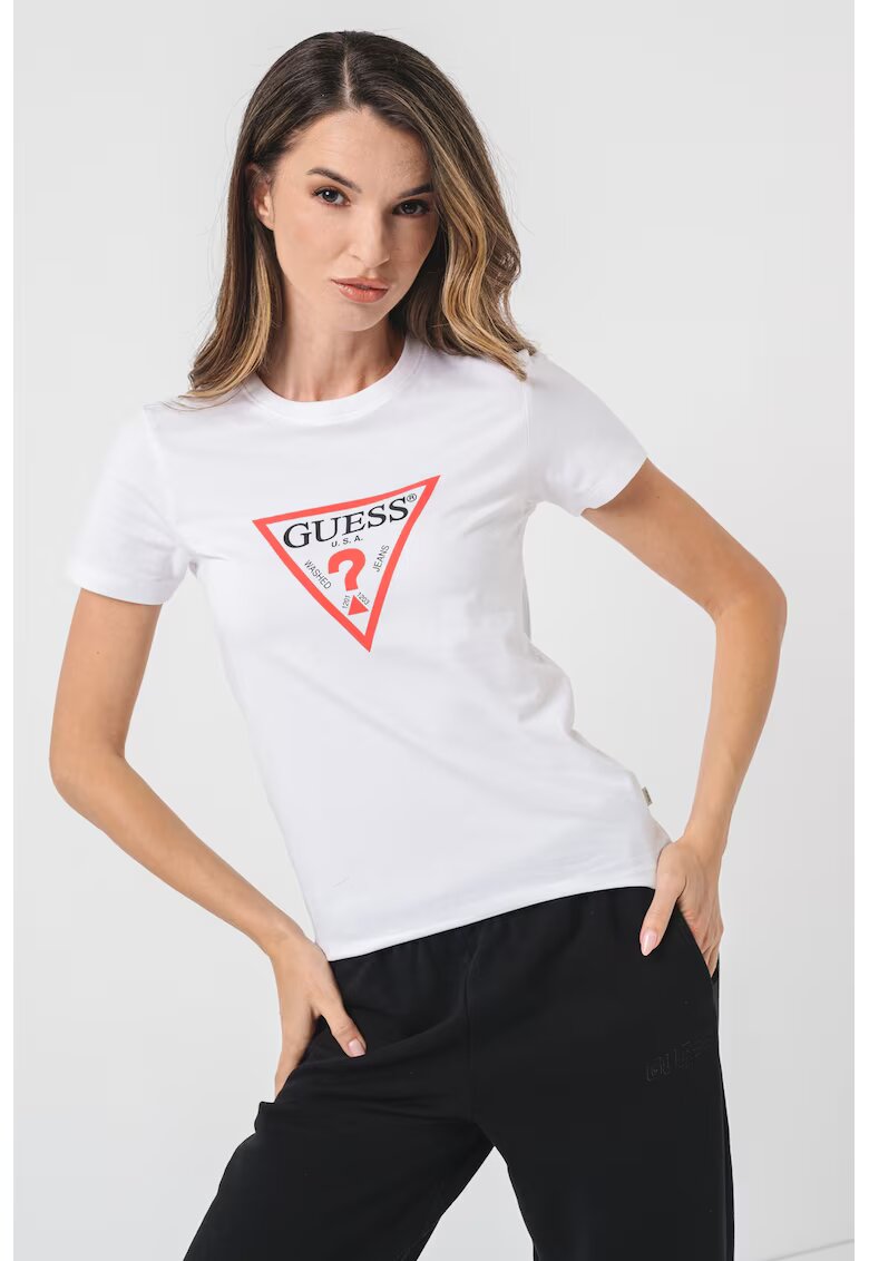 GUESS JEANS Tricou slim fit cu imprimeu logo Iconic - Rosu/Alb/Negru