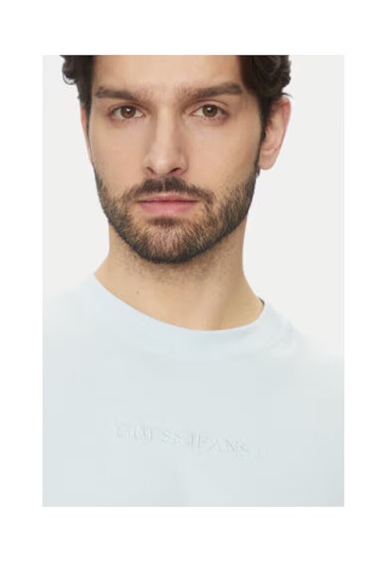 GUESS JEANS Tricou uni cu decolteu la baza gatului din bumbac