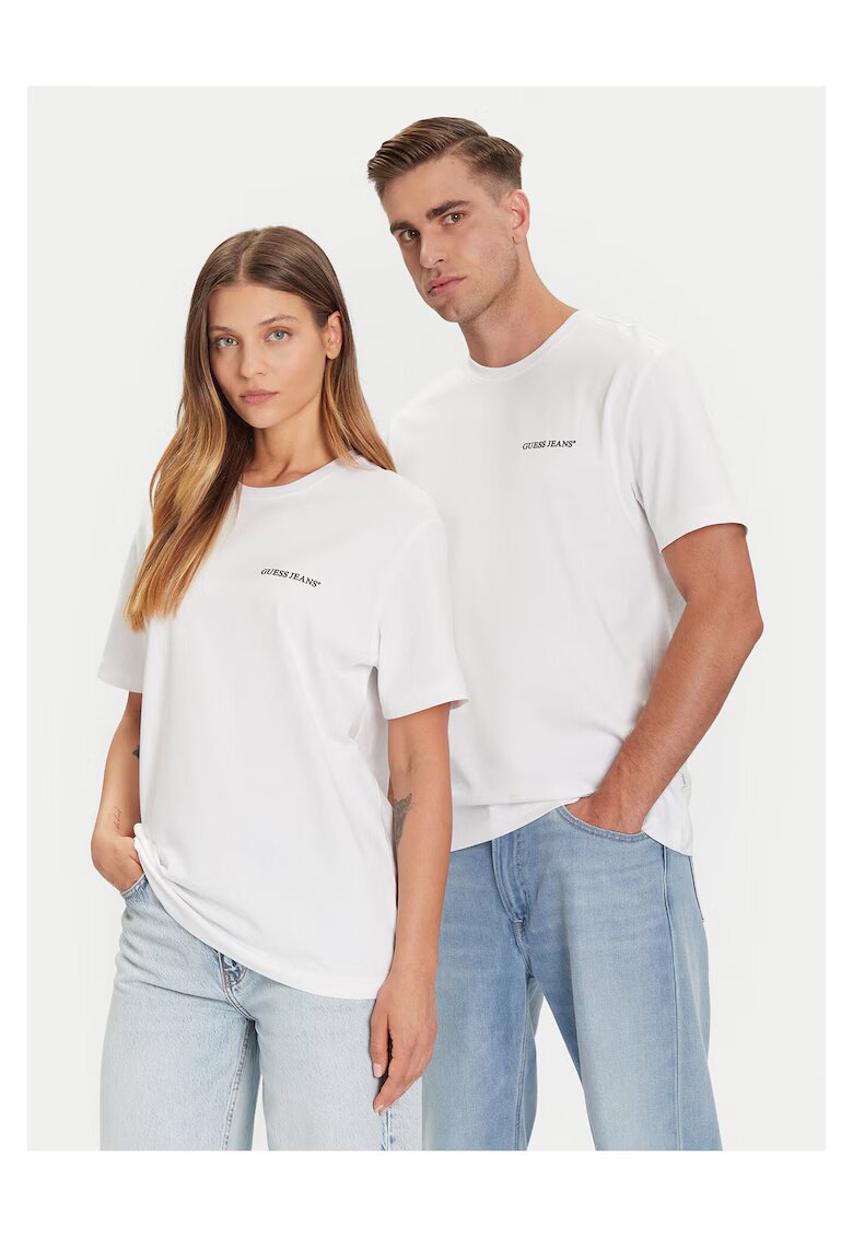 GUESS JEANS Tricou unisex alb - bumbac -
