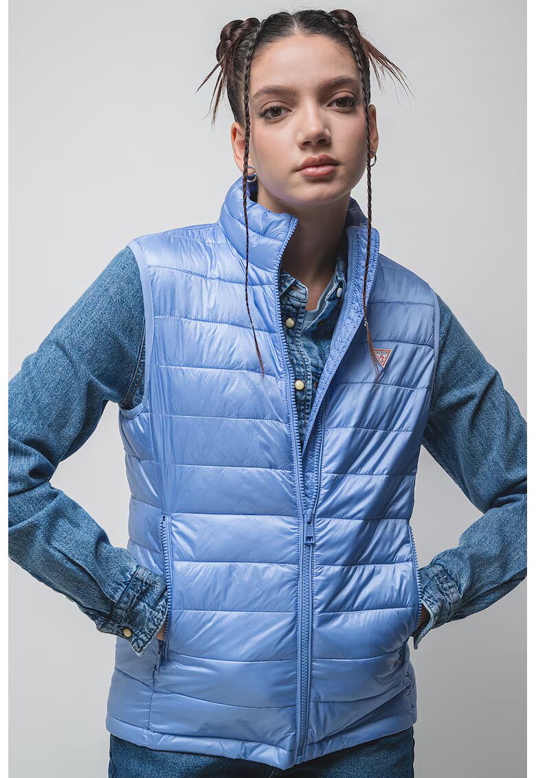 GUESS JEANS Vesta cu aspect matlasat - Albastru pastel